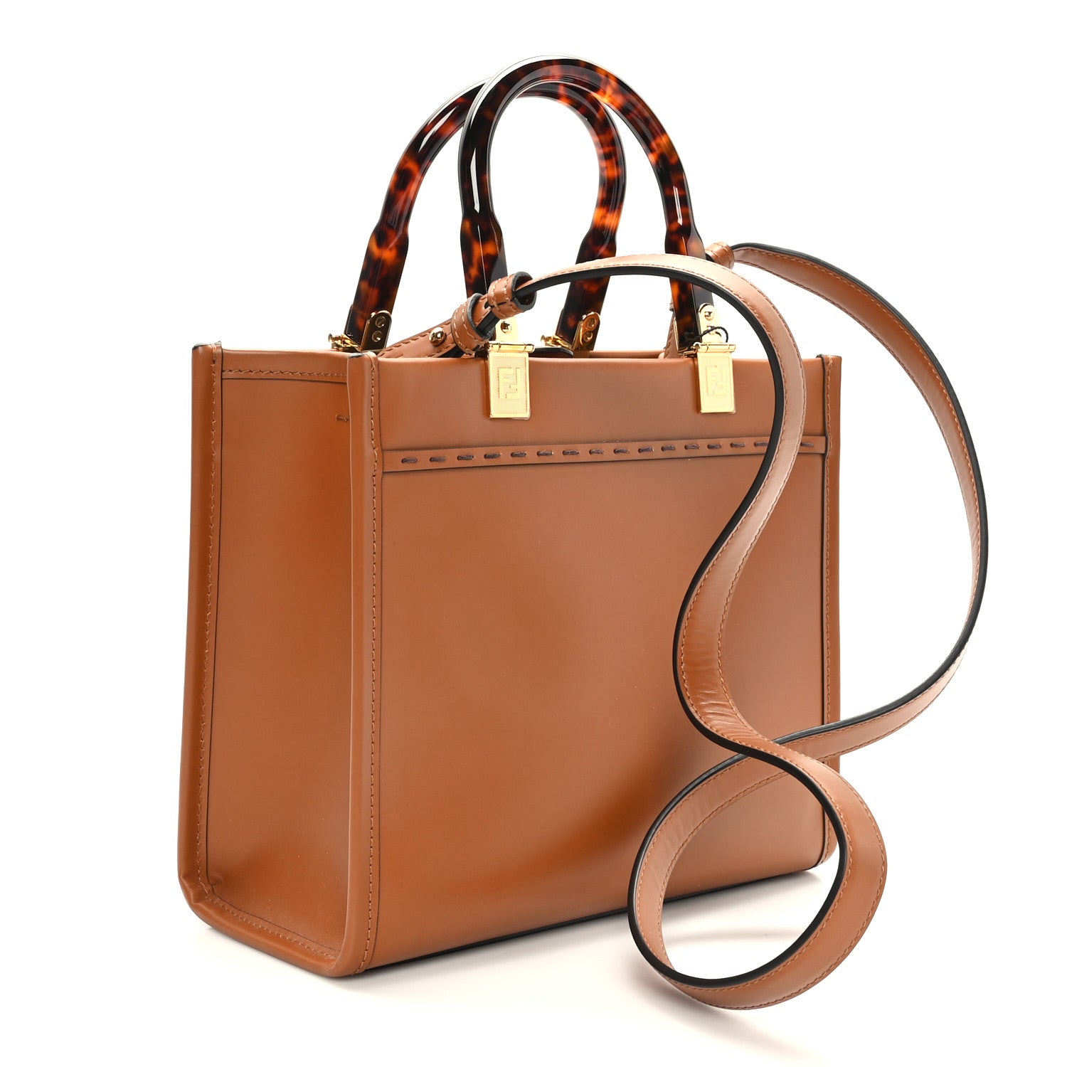 Fendi Vitello King Plexiglass Logo Embossed Small Fendi Sunshine Shopper Tote Cuoio 2 of 9