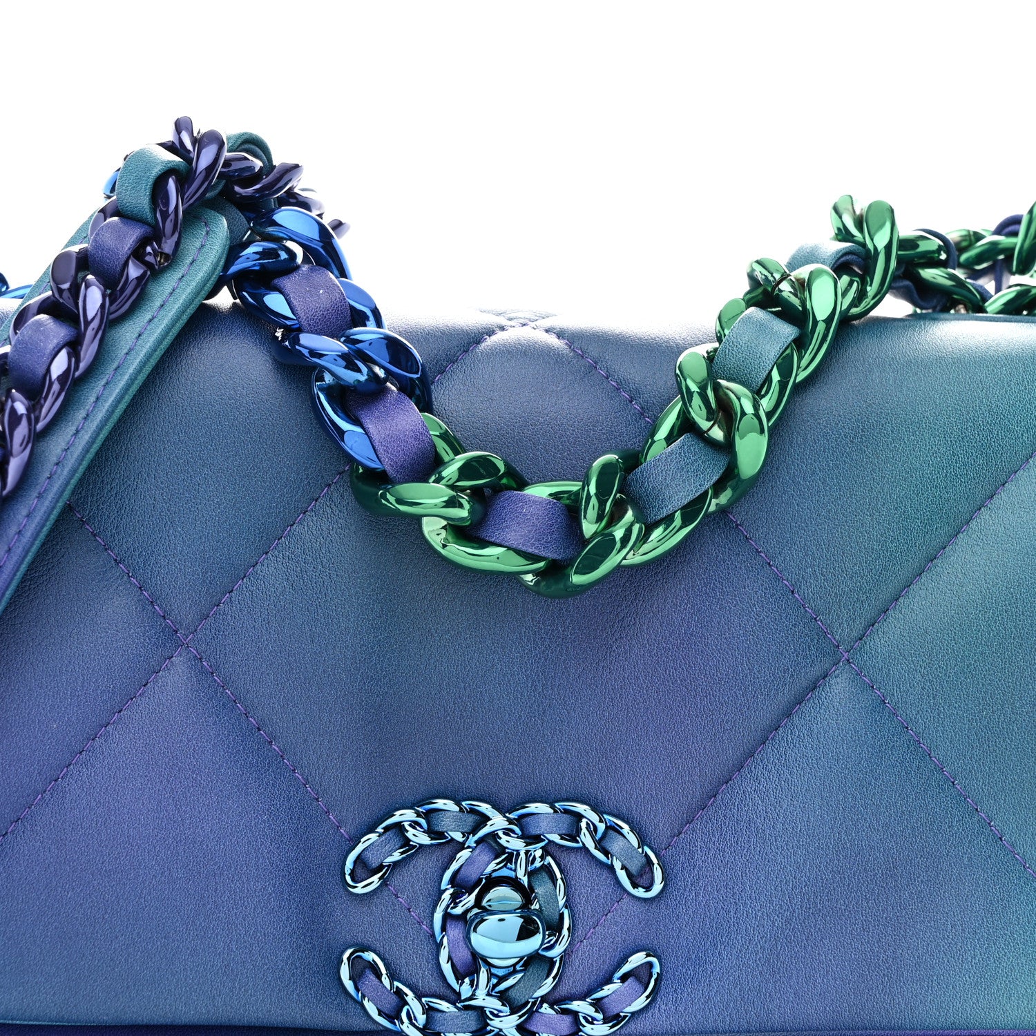 Chanel Tie Dye Calfskin Quilted Medium Chanel 19 Flap Blue Purple 7 of 10