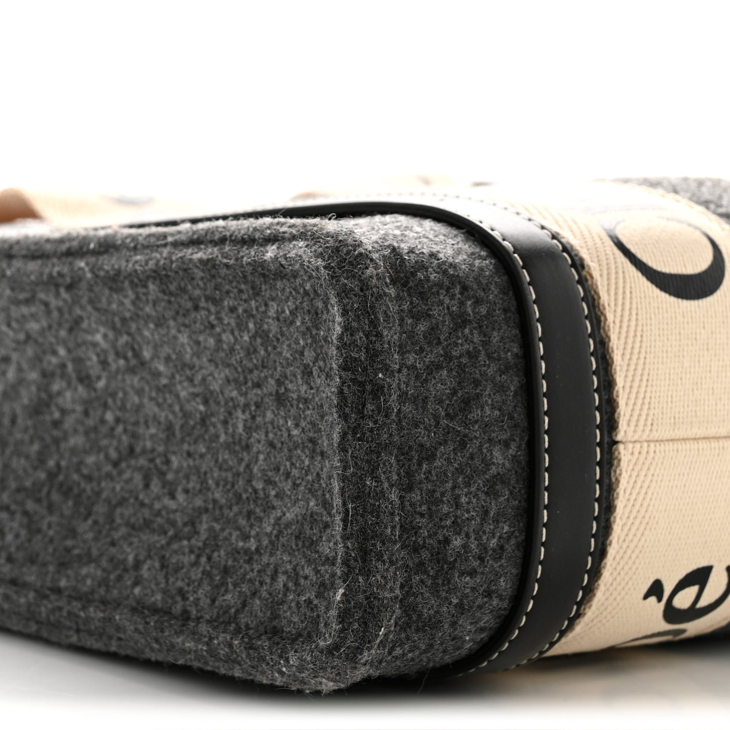Felt Calfskin Small Woody Ribbon Tote With Strap Cashmere Grey