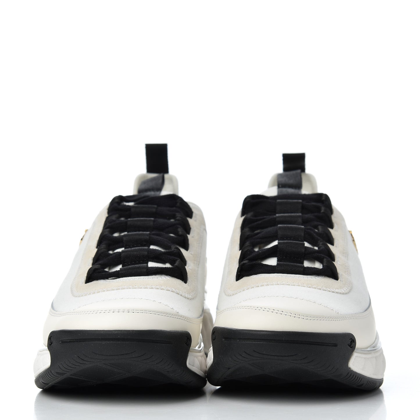 Velvet Calfskin Mixed Fibers CC Sneakers 39 Ivory Black