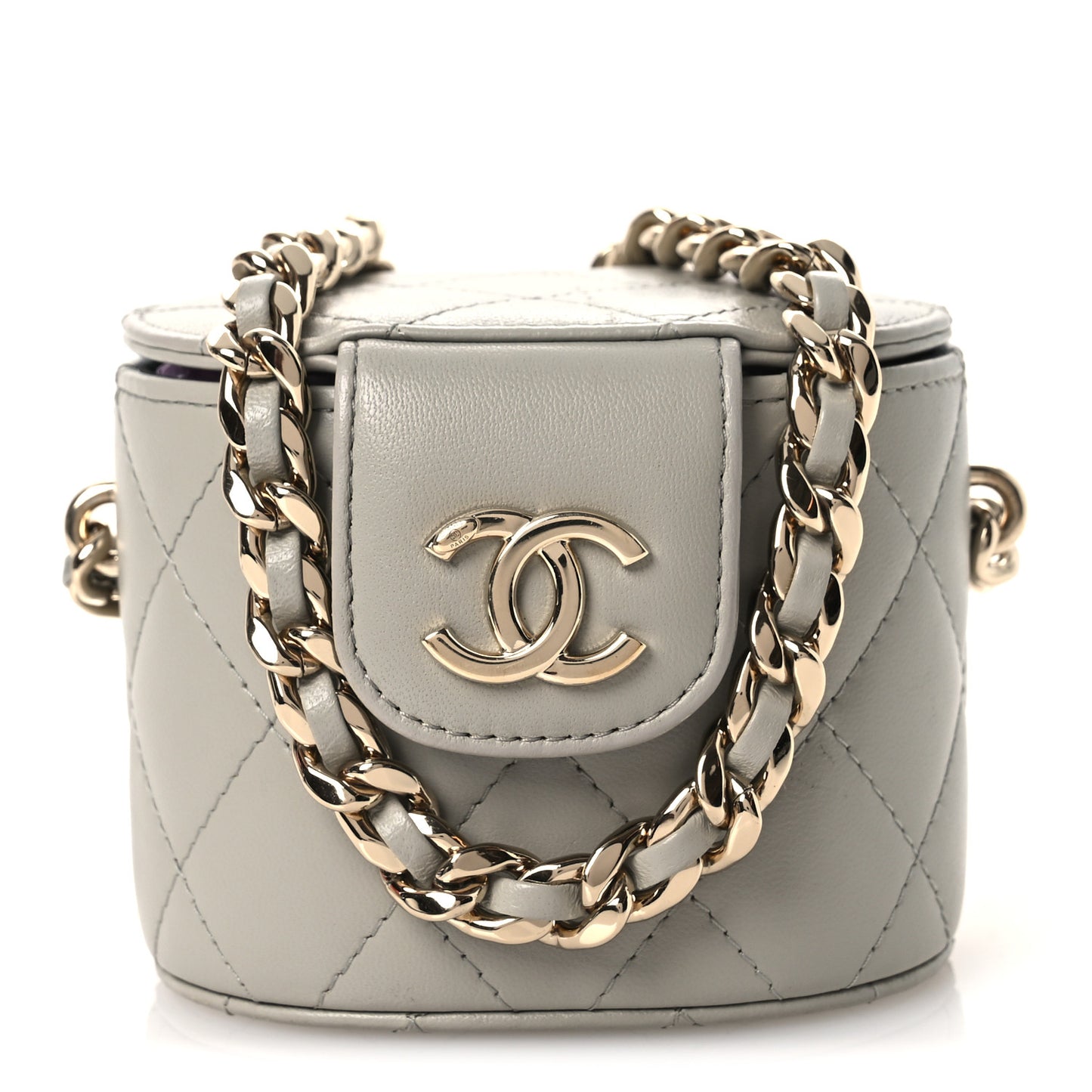 Lambskin Quilted Mini Vanity Case With Chain Grey