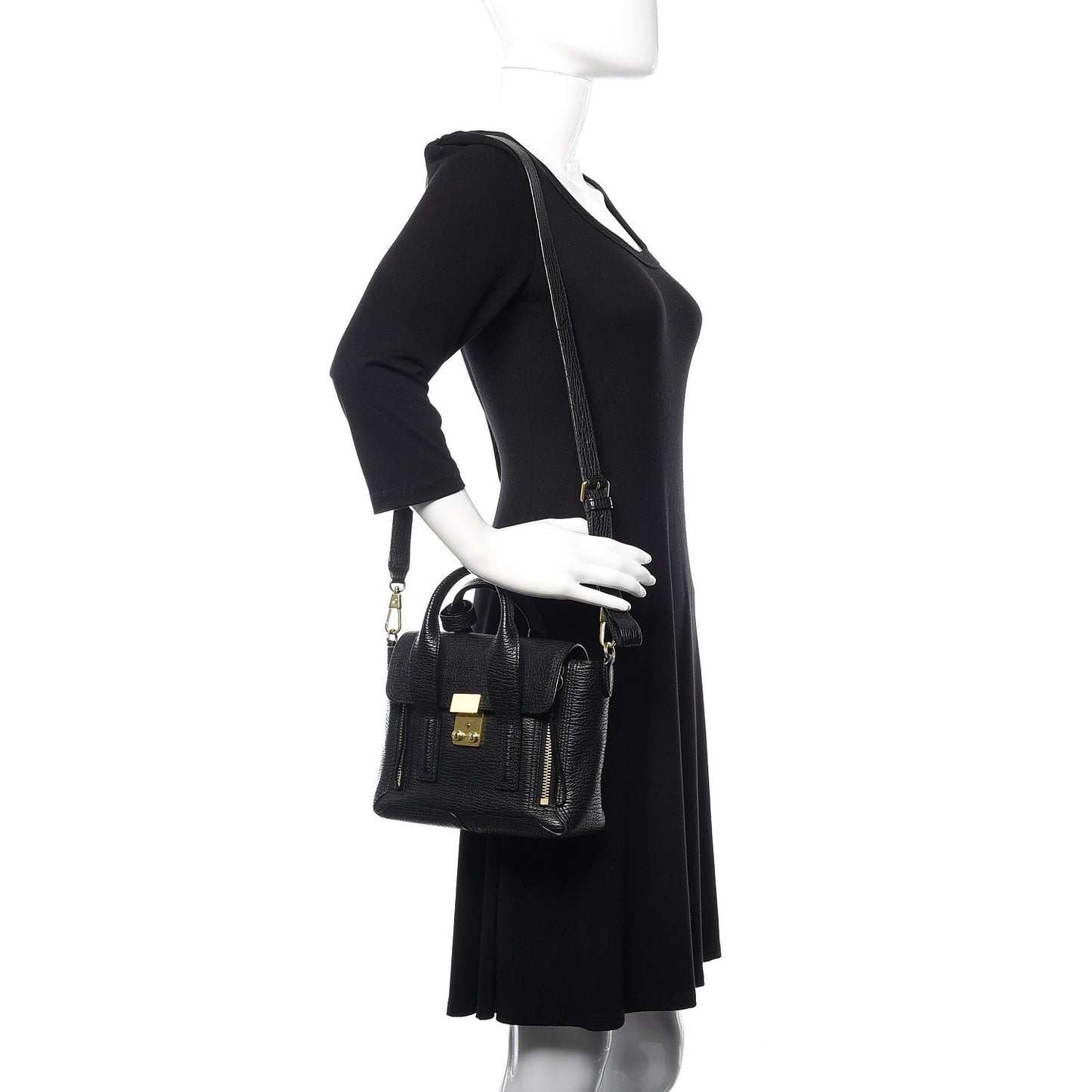 3.1 Textured Calfskin Mini Pashli Satchel Black
