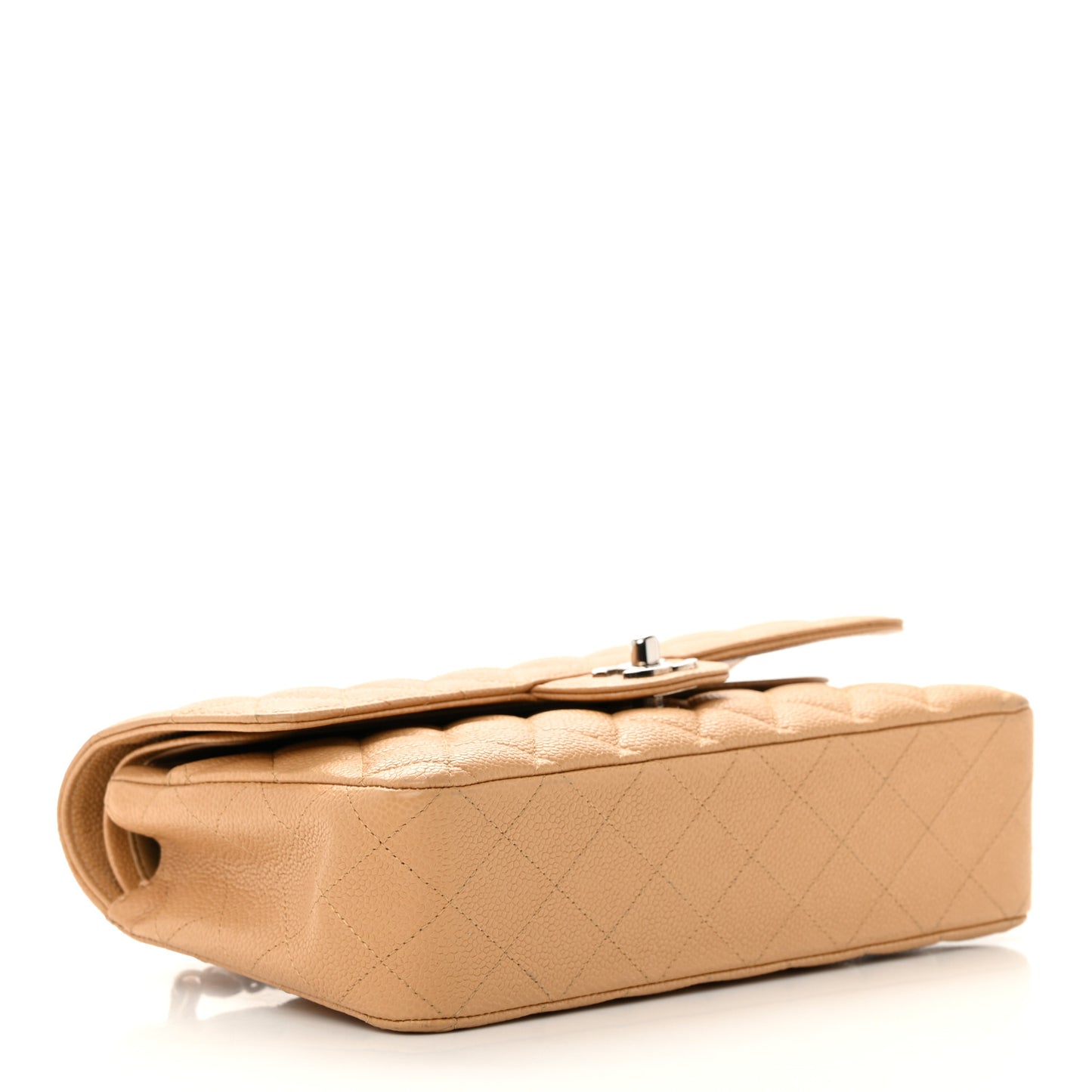 Caviar Quilted Medium Double Flap Beige