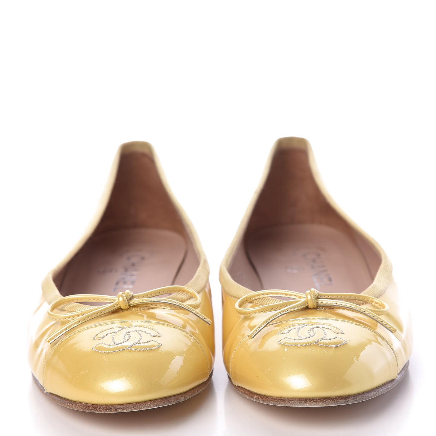 Calfskin Patent CC Cap Toe Ballerina Flats 39 Yellow