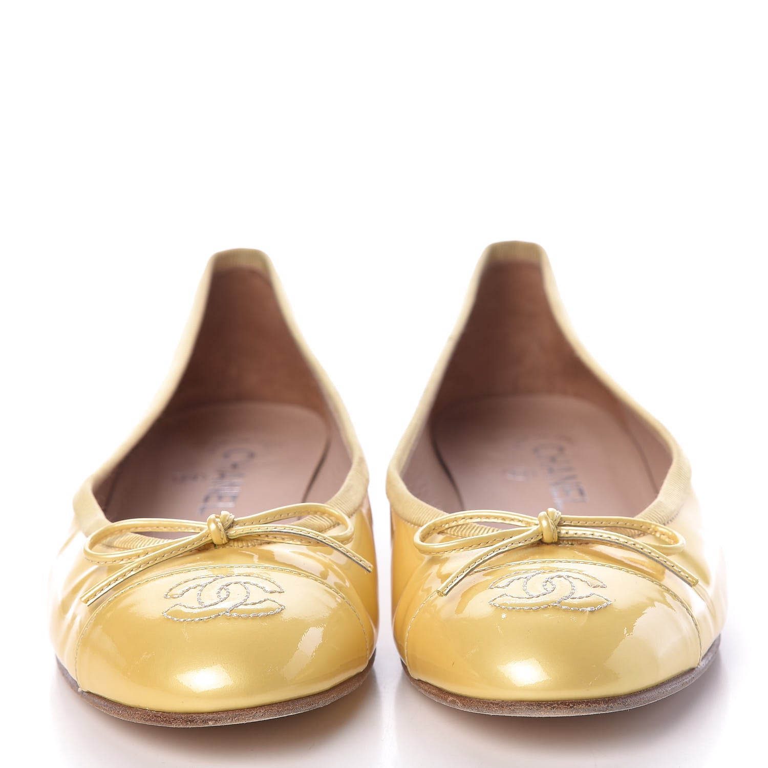 Chanel Calfskin Patent CC Cap Toe Ballerina Flats 39 Yellow 2 of 18