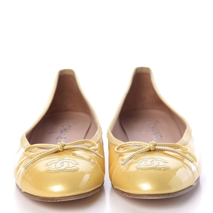 Chanel Calfskin Patent CC Cap Toe Ballerina Flats 39 Yellow 2 of 18