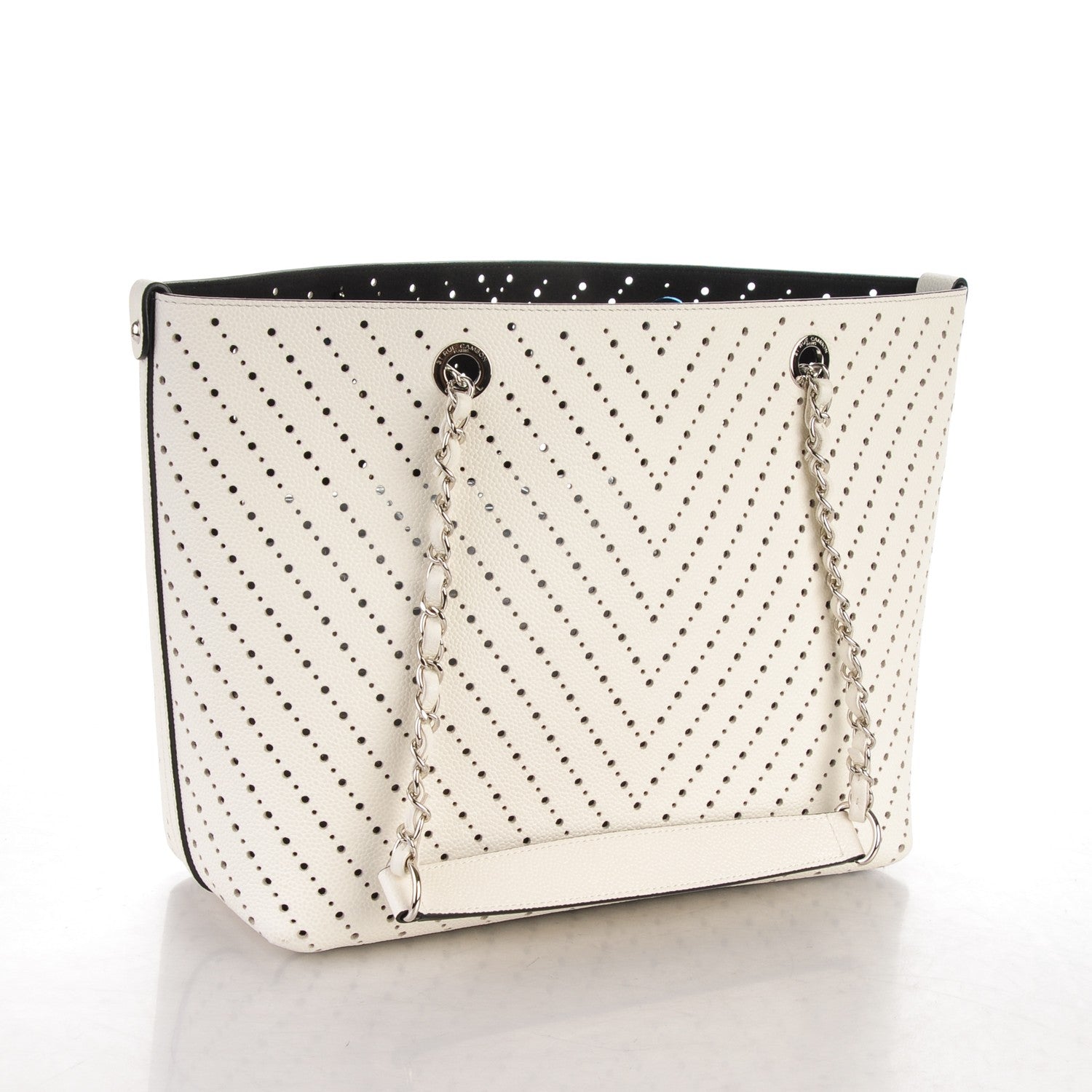 Chanel Perforated Grained Calfskin Small Shopping Tote White 4 of 8