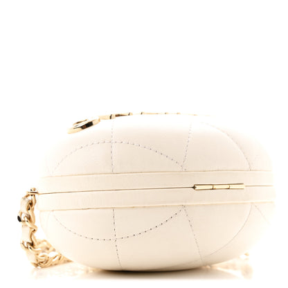 Chanel Lambskin Quilted Oval Minaudiere Chain Clutch White 4 of 10
