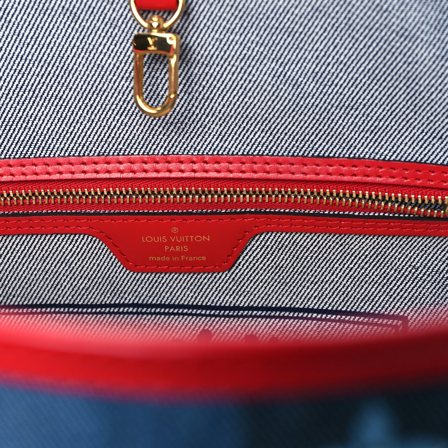 Denim Damier Monogram Patchwork Neverfull Blue Rouge