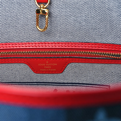 Louis Vuitton Denim Damier Monogram Patchwork Neverfull Blue Rouge 7 of 13