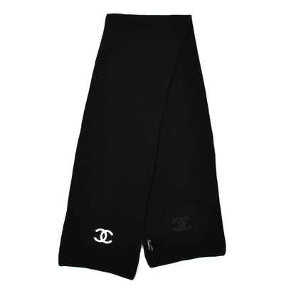 Chanel Wool Cashmere CC Scarf Black White 2 of 5