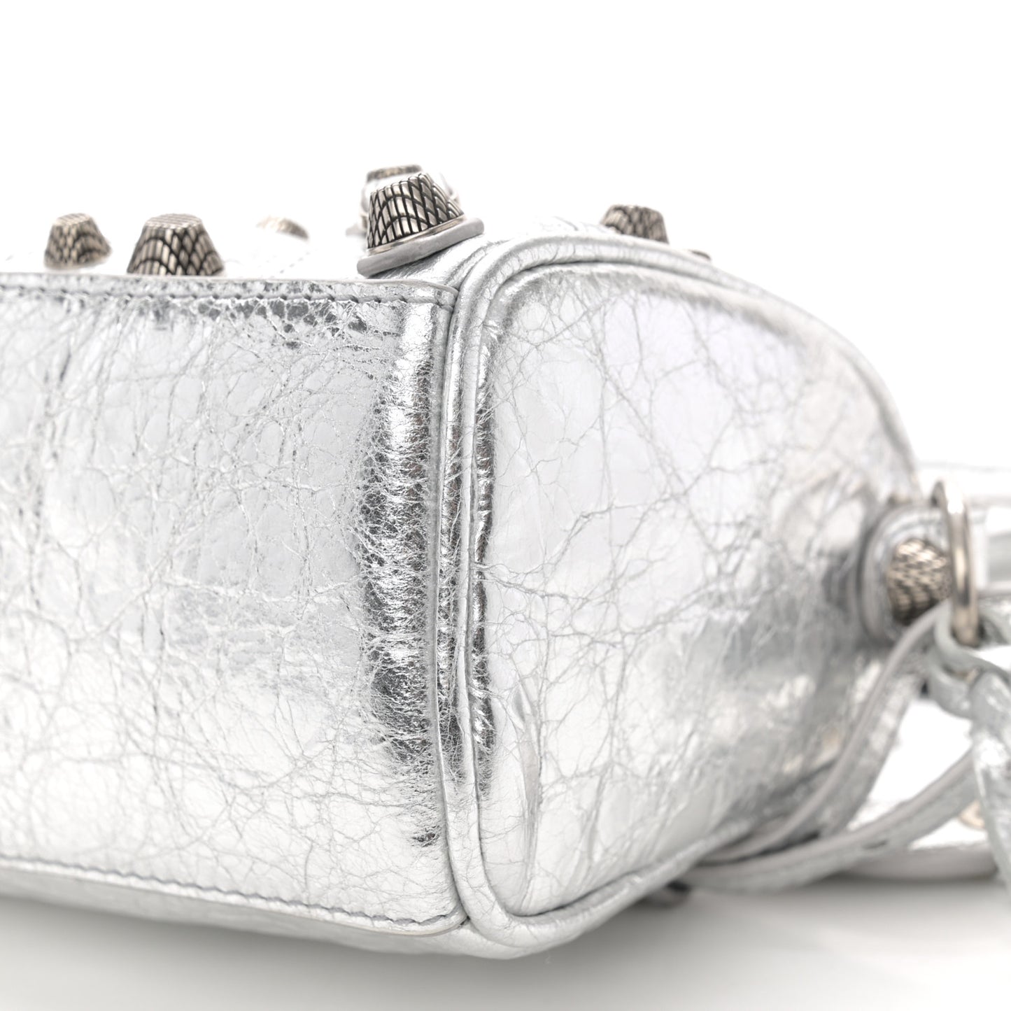 Agneau Arena Crystal Neo Nano Cagole Handbag Silver