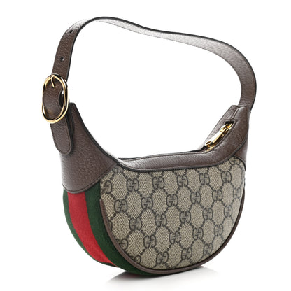 Gucci GG Supreme Monogram Textured Calfskin Web Mini Ophidia Half Moon Hobo Beige Ebony New Acero 3 of 11