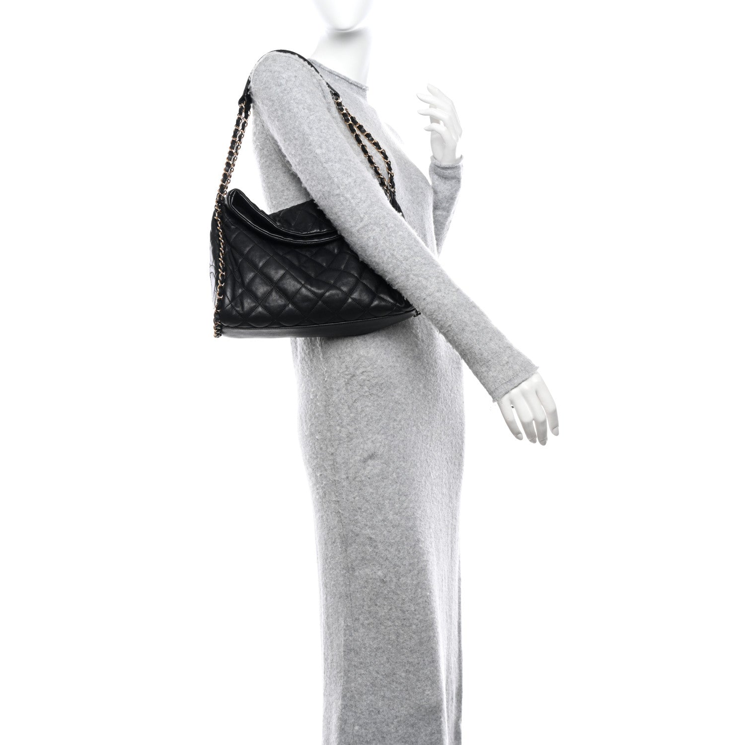 Chanel Calfskin Quilted Medium Chain Me Hobo Black 2 of 9