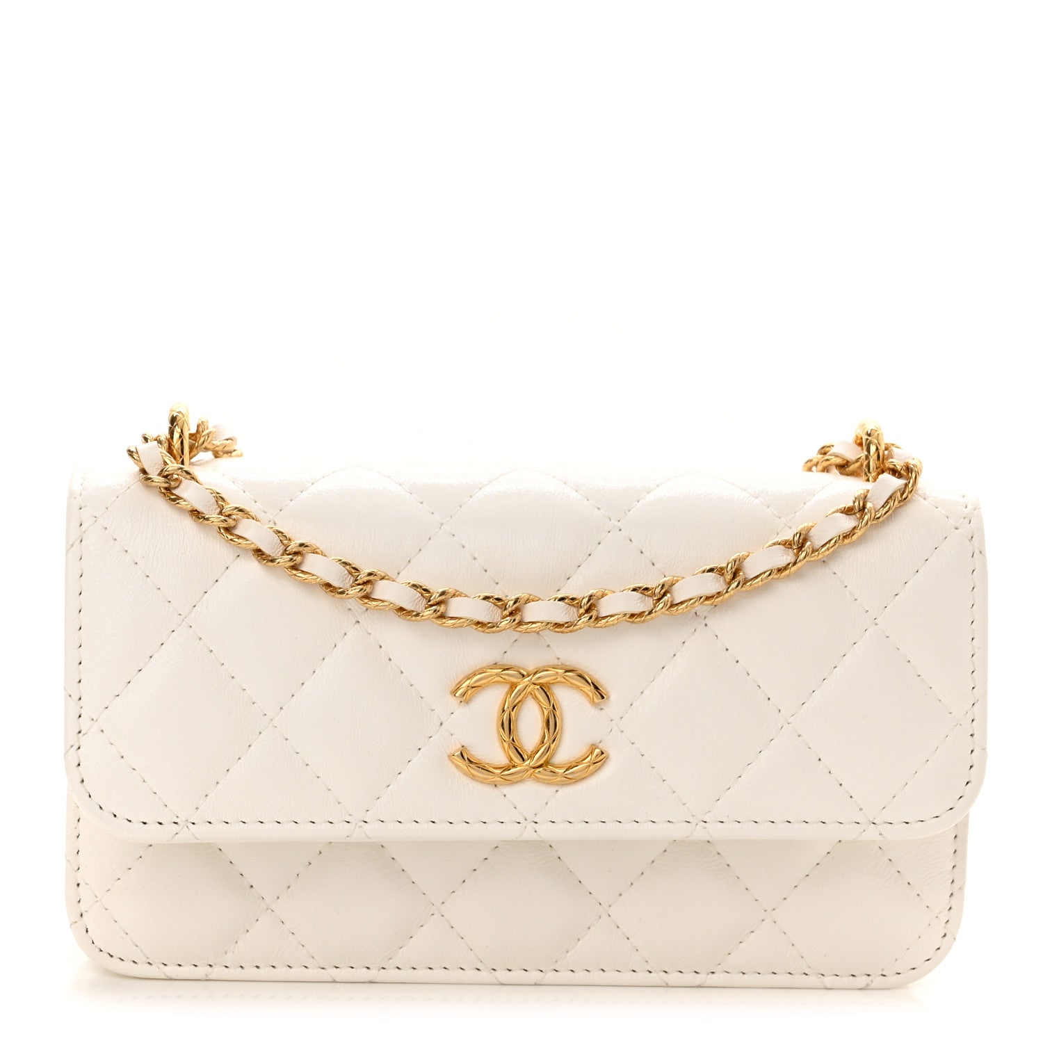 Chanel Lambskin Quilted Flap Phone Holder With Chain White 1 of 11