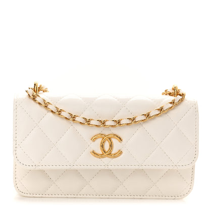 Chanel Lambskin Quilted Flap Phone Holder With Chain White 1 of 11