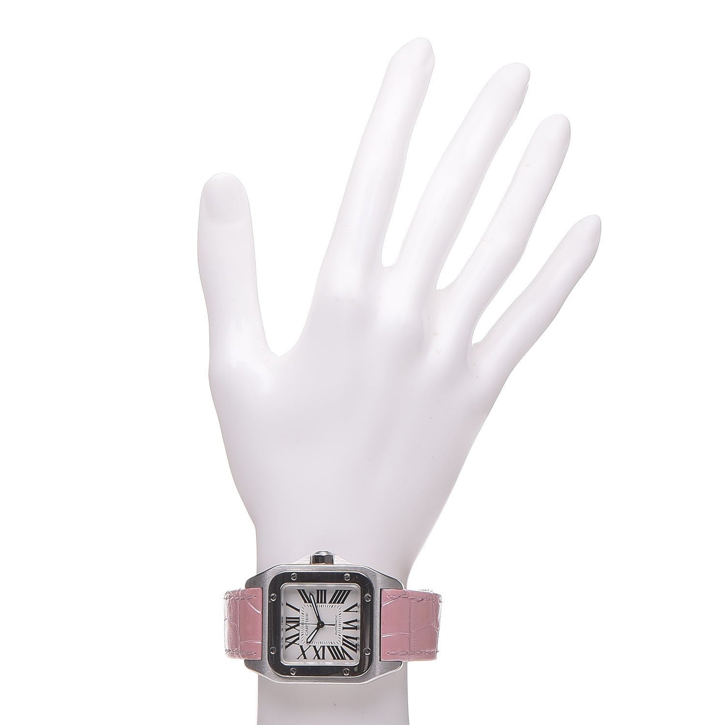 Stainless Steel Alligator 33mm Santos 100 Automatic Watch Pink