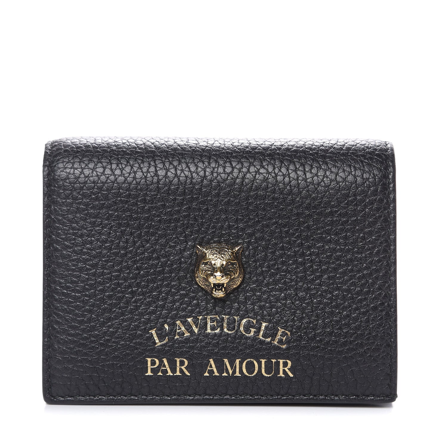 Pebbled Calfskin Animalier Tiger Card Case Black
