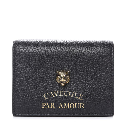 Gucci Pebbled Calfskin Animalier Tiger Card Case Black 1 of 7