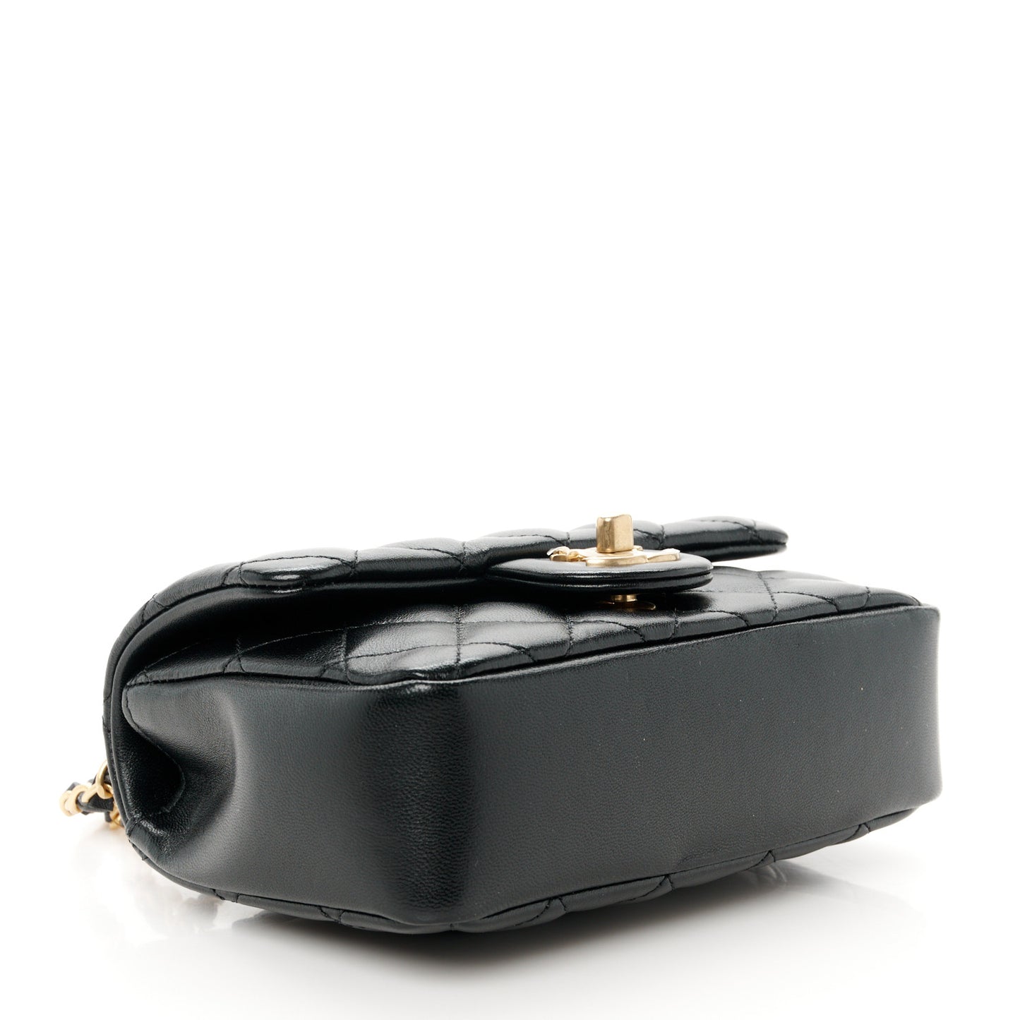 Shiny Lambskin Quilted Pearl Twist Mini Square Flap Black