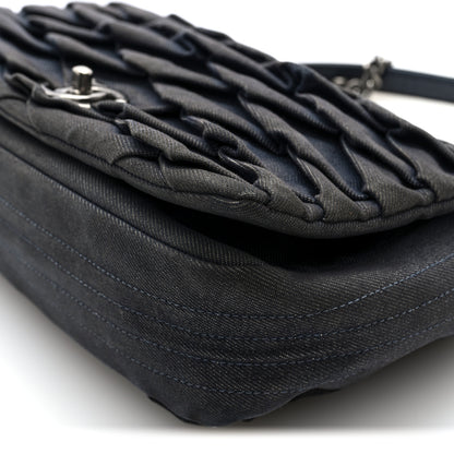 Chanel Denim Pleated Denim Turtle Flap Dark Blue 10 of 11