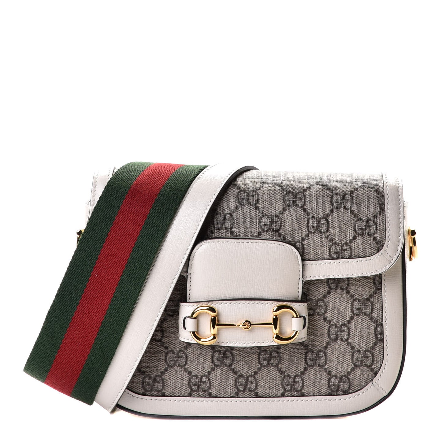 GG Supreme Monogram Web Mini Horsebit 1955 Shoulder Bag Beige Mystic White