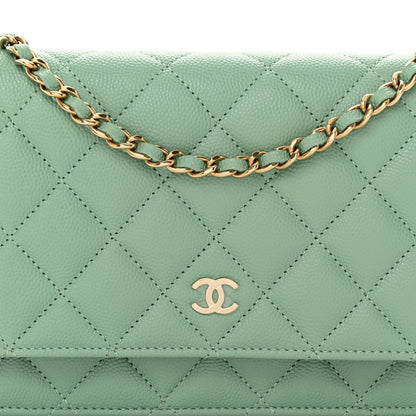 Chanel Caviar Quilted Wallet on Chain WOC Light Green 8 of 11
