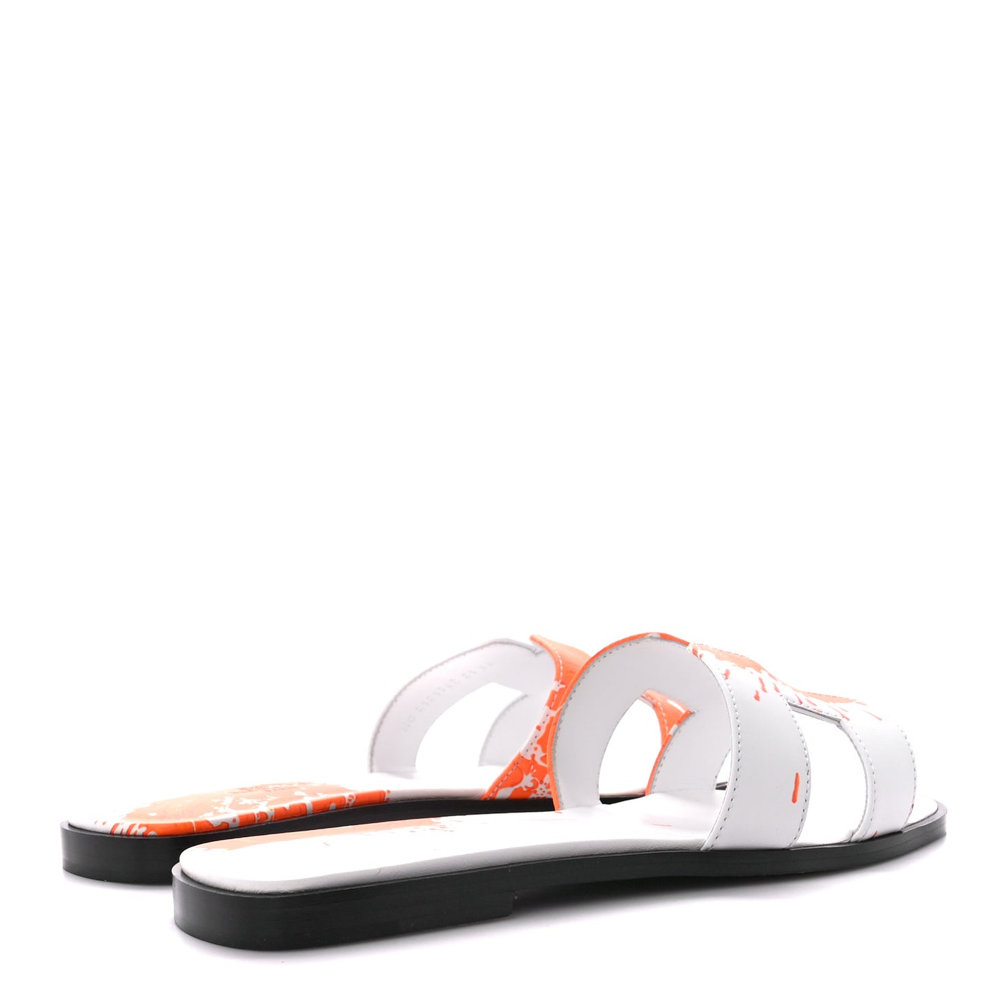 Calfskin Printed Peinture Fraiche Oran Sandals 39 White Orange