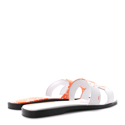 Hermes Calfskin Printed Peinture Fraiche Oran Sandals 39 White Orange 4 of 8