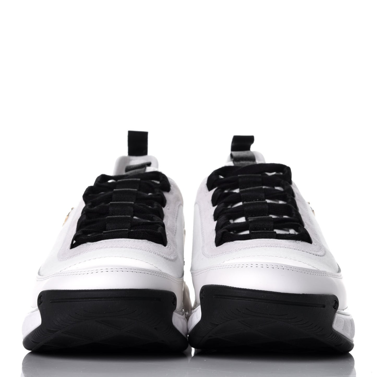 Velvet Calfskin Mixed Fibers CC Sneakers 41 Ivory Black