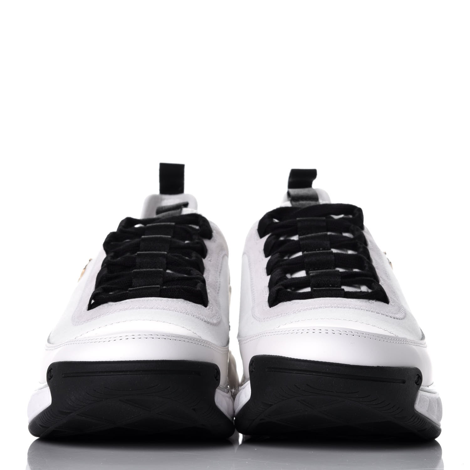 Chanel Velvet Calfskin Mixed Fibers CC Sneakers 41 Ivory Black 2 of 9