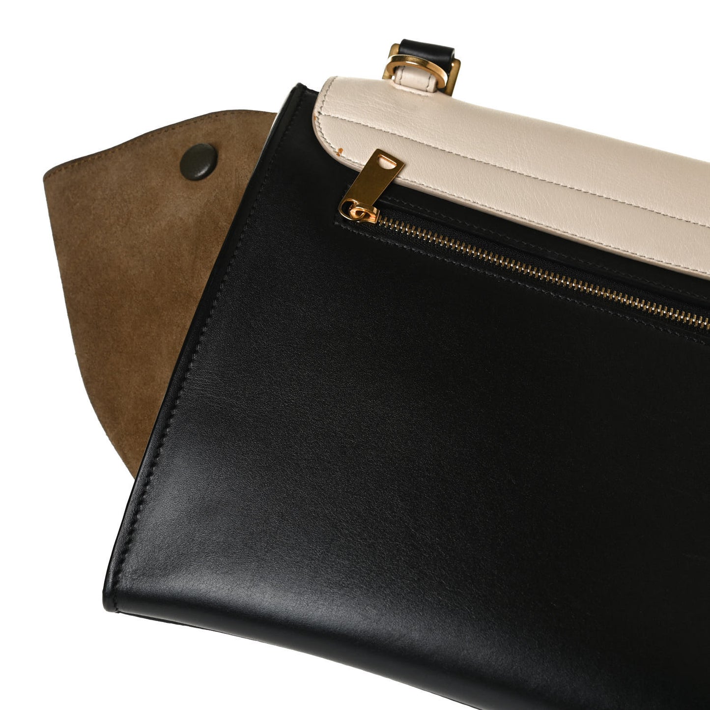 Smooth Calfskin Suede Medium Tri-Color Trapeze Cream Black Brown