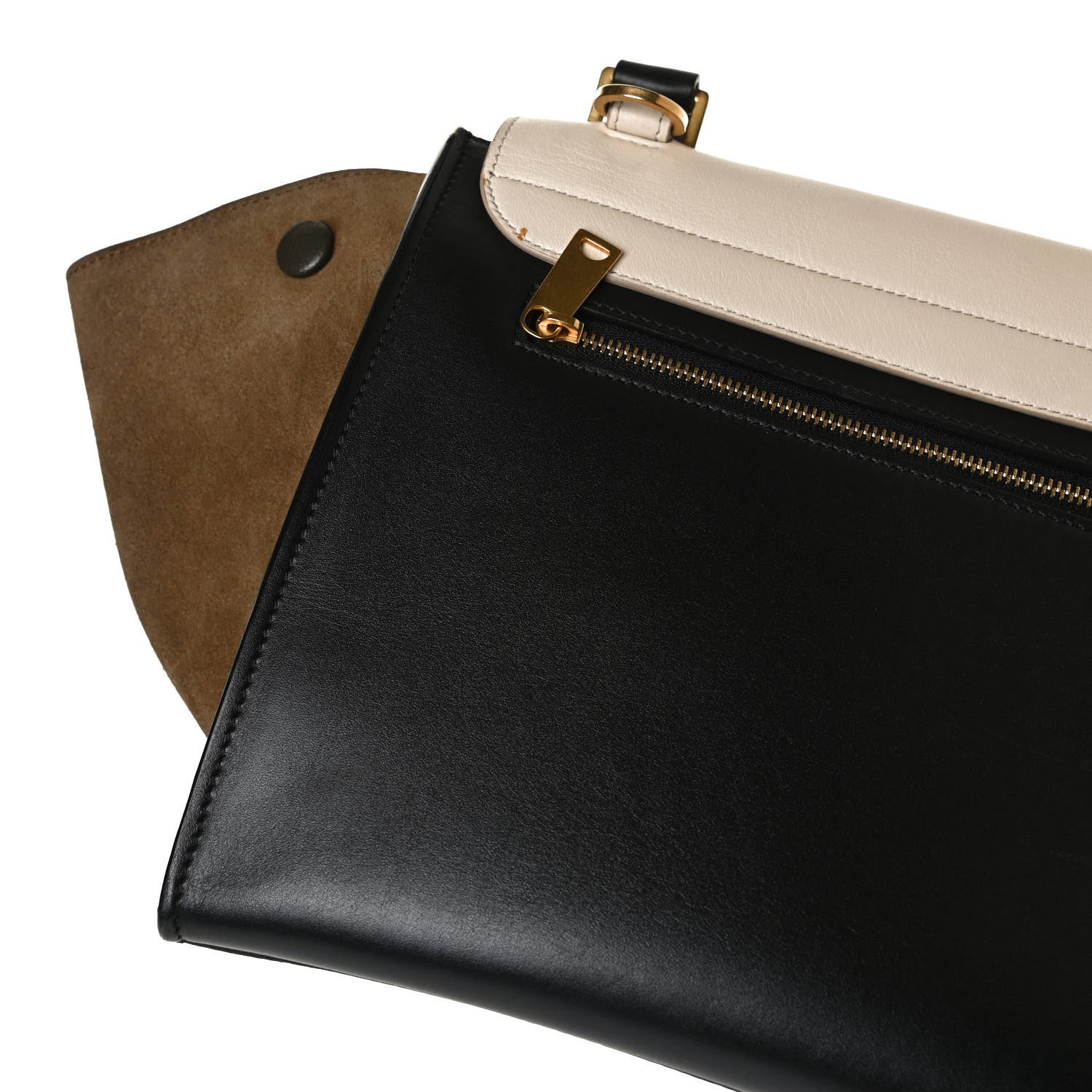 Celine Smooth Calfskin Suede Medium Tri-Color Trapeze Cream Black Brown 17 of 20