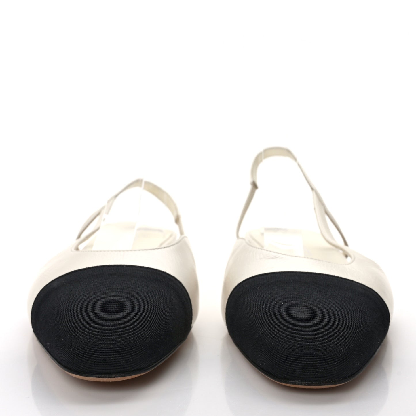 Iridescent Calfskin Cap Toe CC Slingback Pumps 39.5 White Black