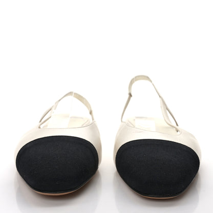 Chanel Iridescent Calfskin Cap Toe CC Slingback Pumps 39.5 White Black 2 of 7