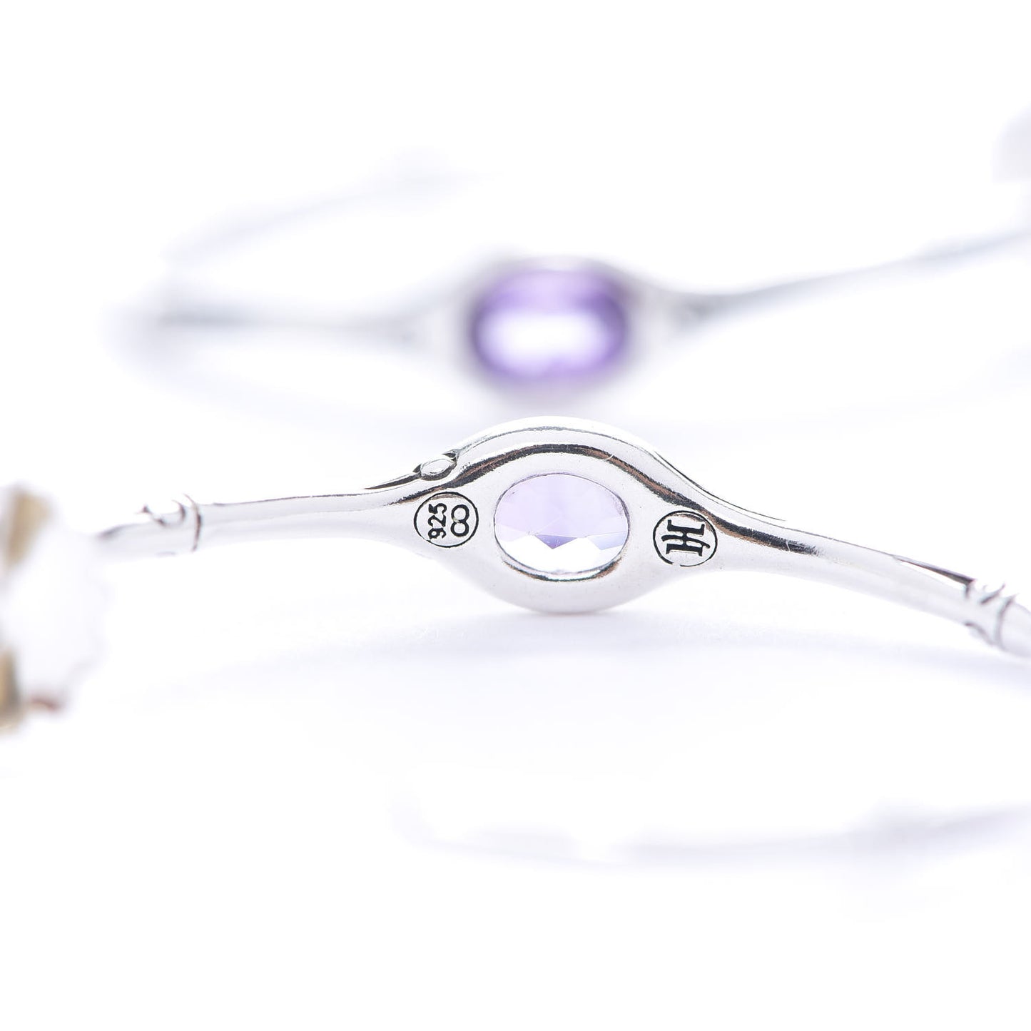 Sterling Silver Amethyst Bamboo Hoop Earrings