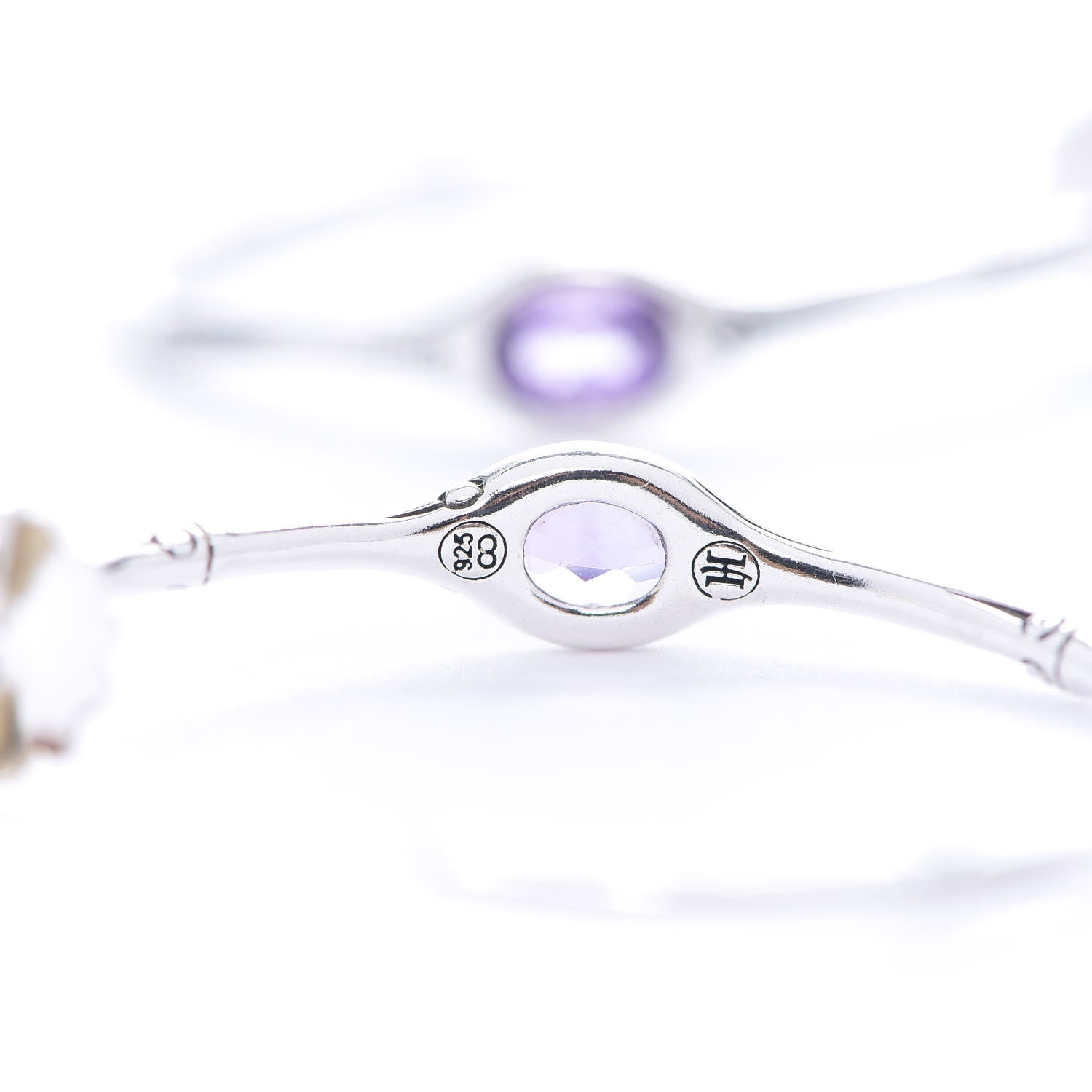 John Hardy Sterling Silver Amethyst Bamboo Hoop Earrings 5 of 5