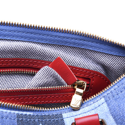 Louis Vuitton Denim Damier Monogram Patchwork Speedy Bandouliere 30 Blue Rouge 19 of 25