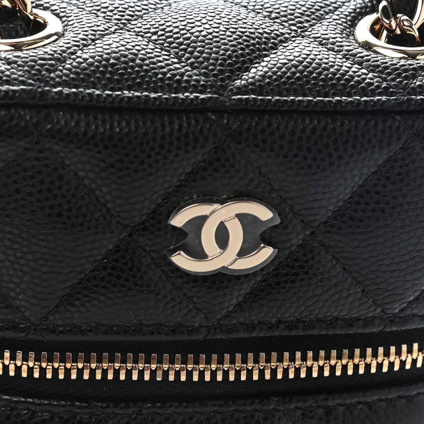 Caviar Quilted Phone Holder With Chain Black