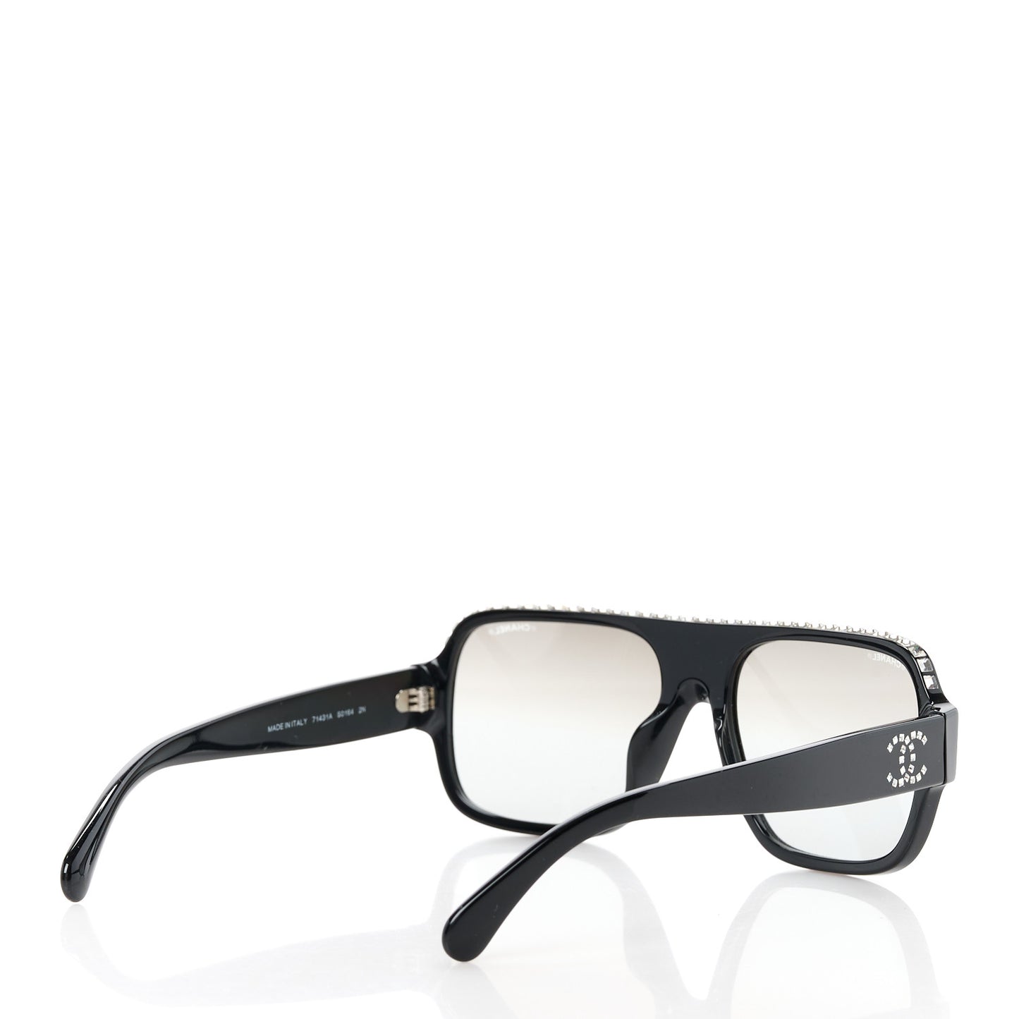 Acetate Crystal CC Shield Sunglasses 71431A Black Silver