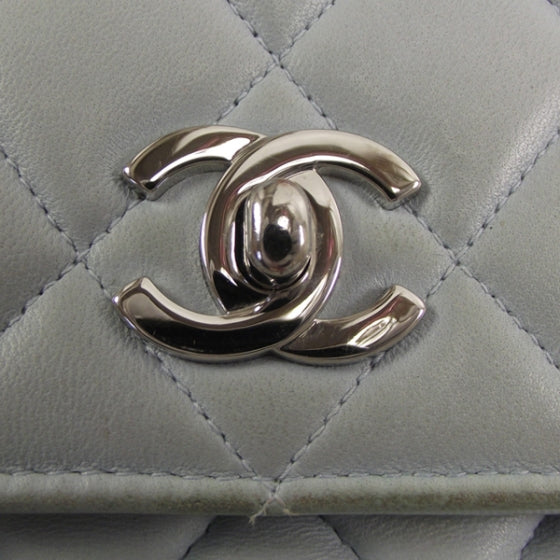 Lambskin Quilted Flap Shoulder Bag Blue