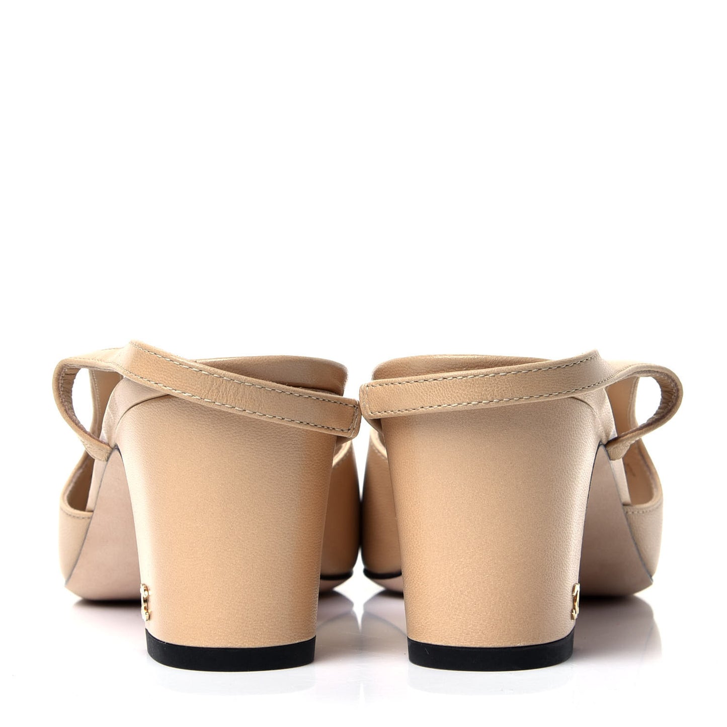 Goatskin Grosgrain Cap Toe CC Slingback Pumps 38 Beige Black