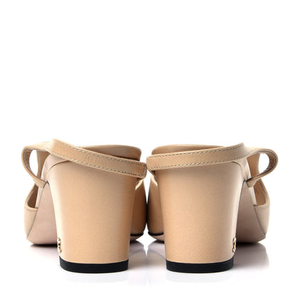 Chanel Goatskin Grosgrain Cap Toe CC Slingback Pumps 38 Beige Black 6 of 10