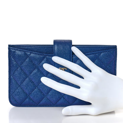Chanel Iridescent Caviar Quilted Classic Strap Pouch Dark Blue 2 of 10