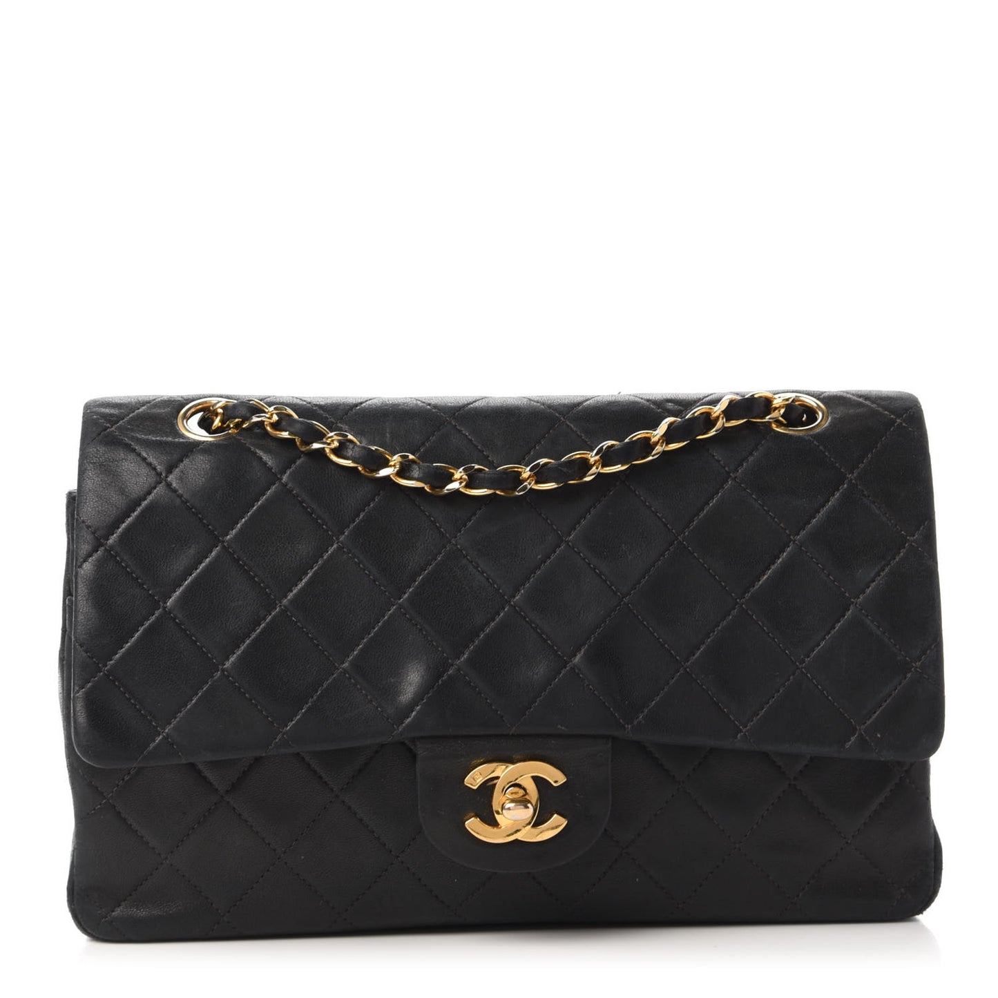 Lambskin Quilted Medium Double Flap Black