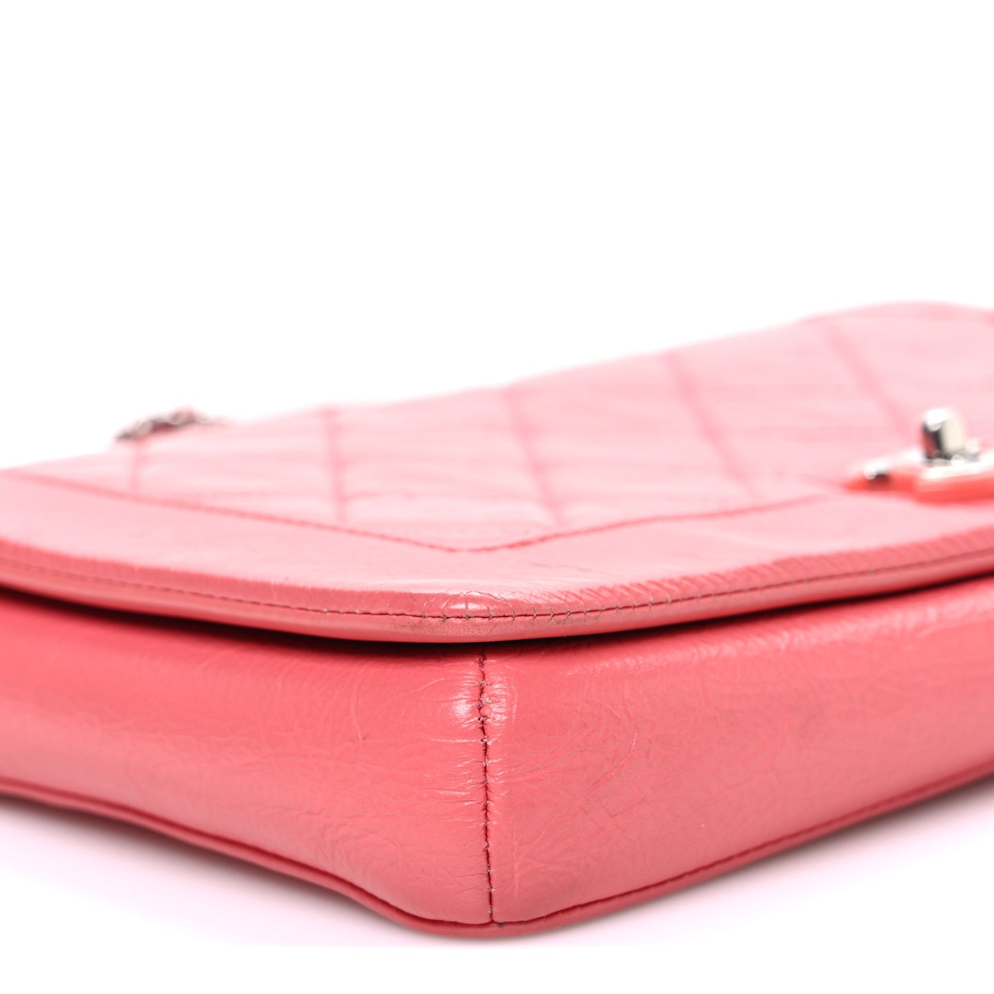 Crumpled Calfskin Quilted Bi Vintage Small Single Flap Pink