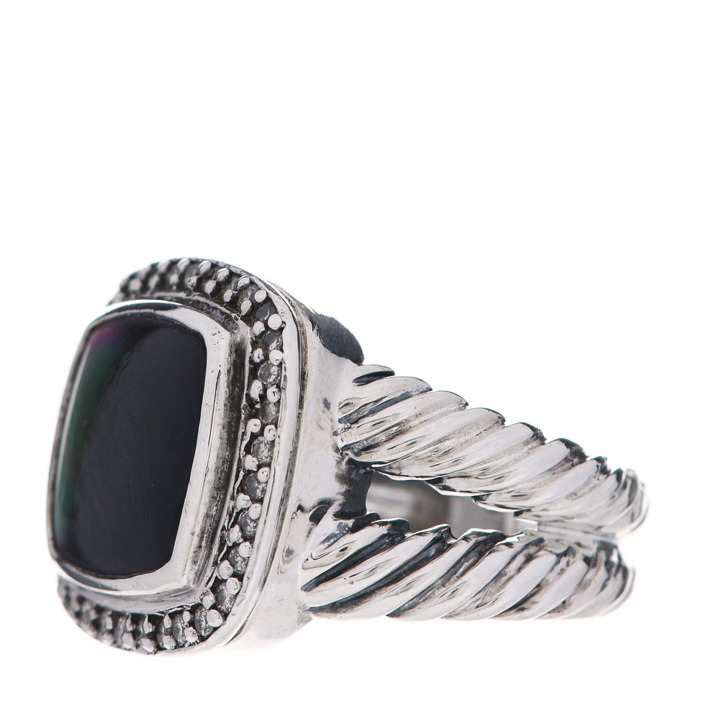 Sterling Silver Diamond Black Mother of Pearl 11mm Albion Ring 51 5.75
