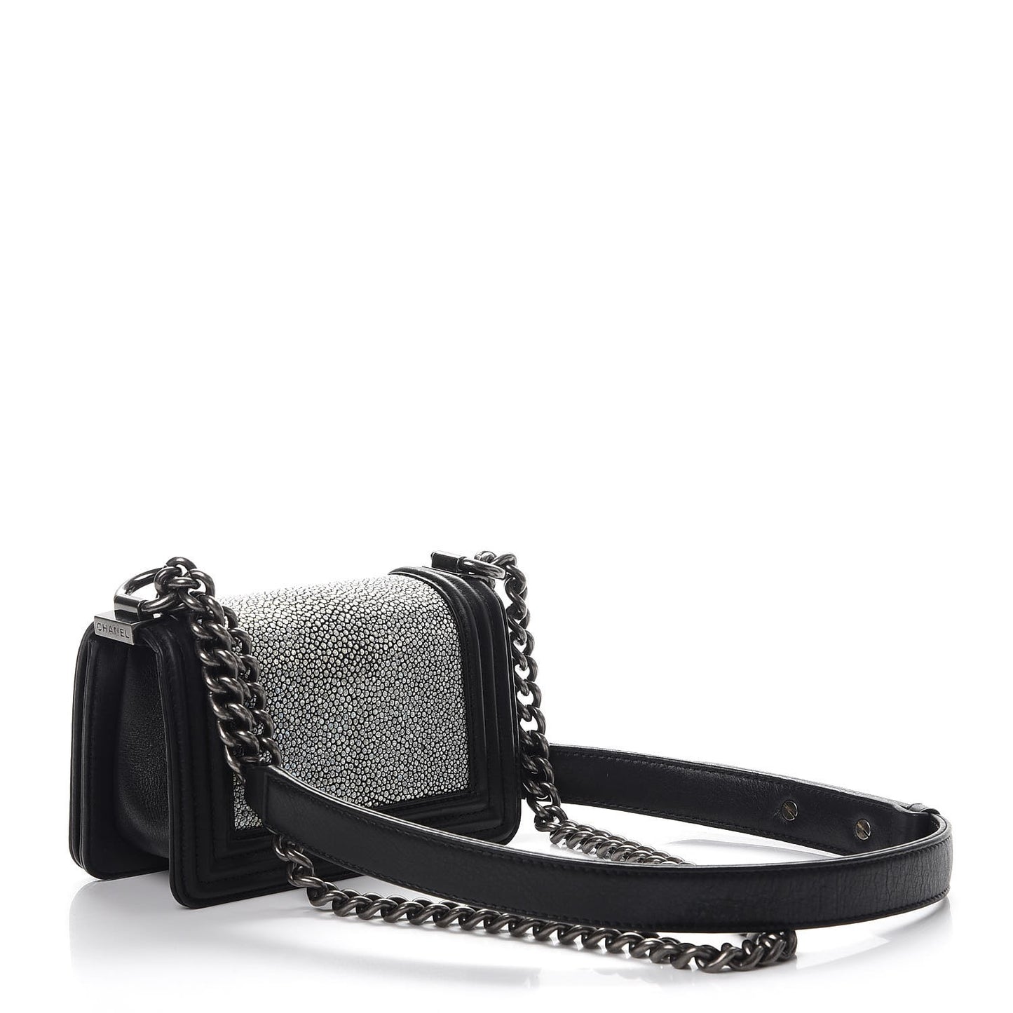 Galuchat Stingray Mini Boy Flap Black Silver