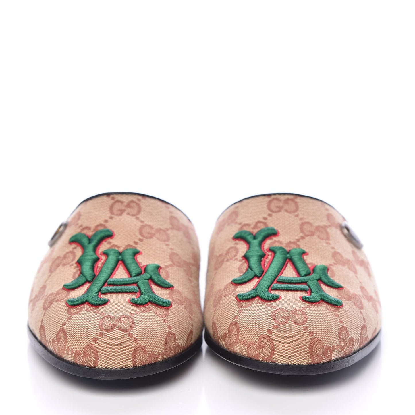 X MLB GG Monogram LA Dodgers Embroidered Womens GG Slippers 37 Beige Ruggine