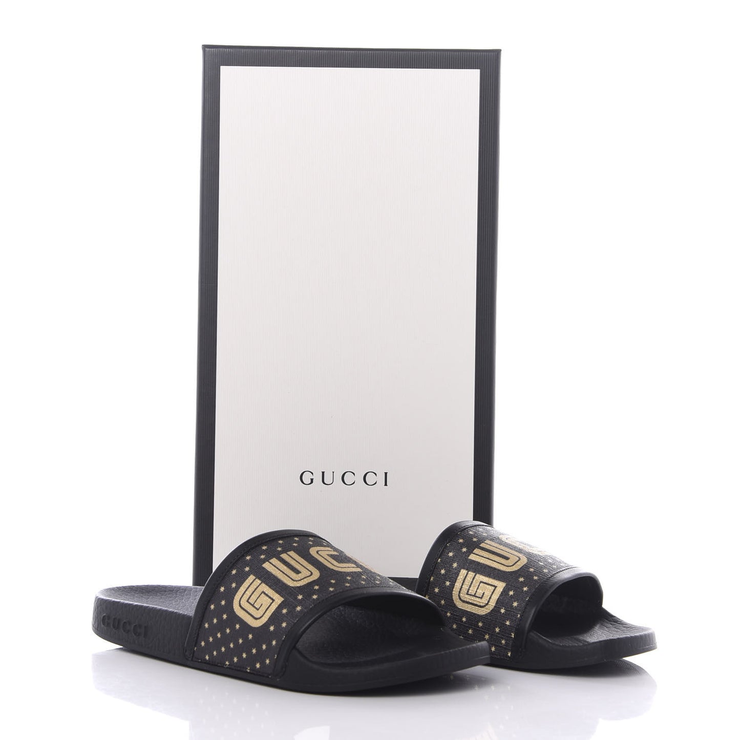 X SEGA Supreme Canvas GUCCY Stars Womens Slide Sandals 35 Black Gold